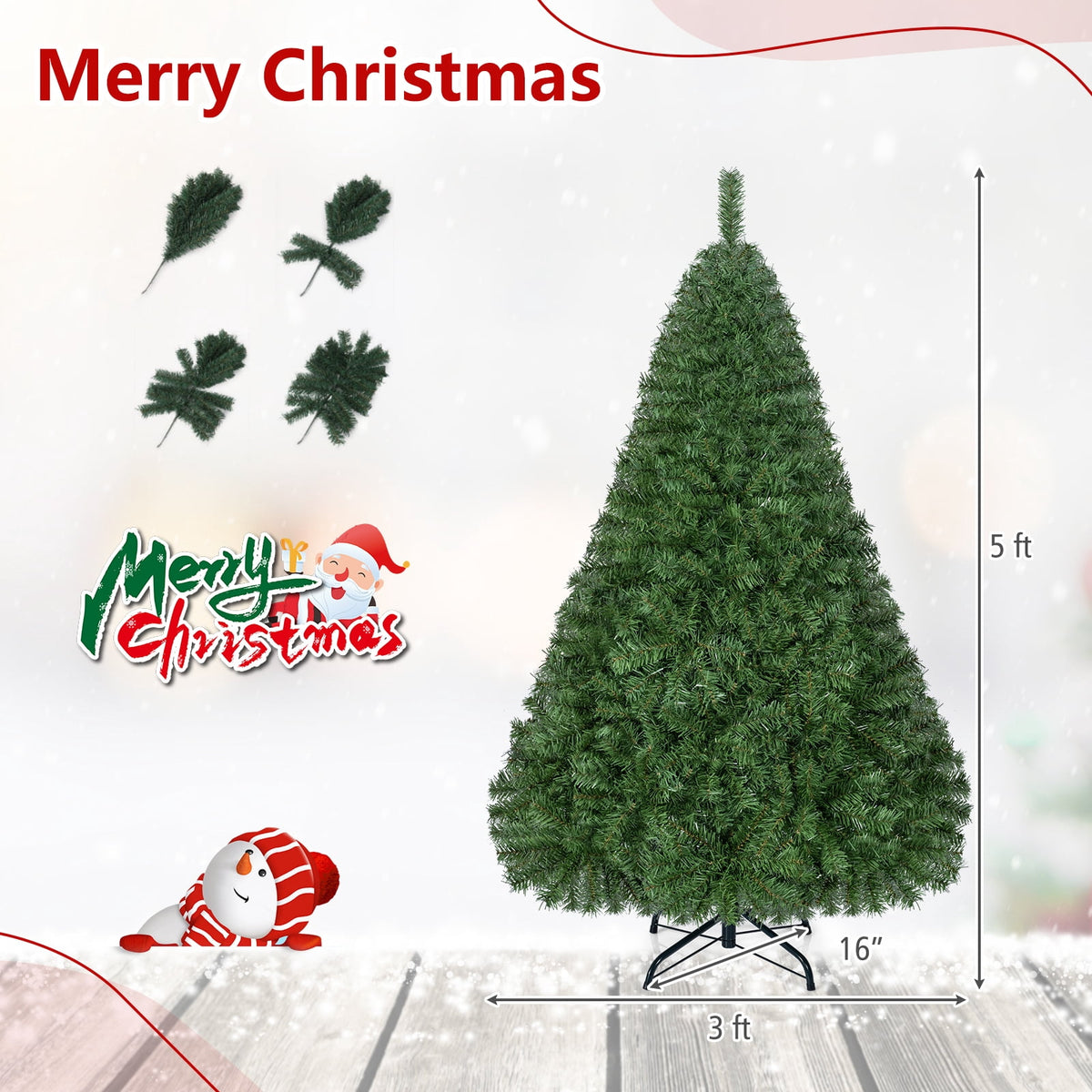 Costway 7.5FT PVC Christmas Tree 1346 Tips Hinged Solid Metal Leg