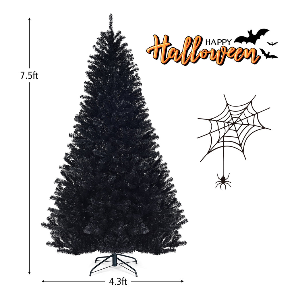 Gymax Holiday Black Hinged Pine Christmas Tree, 7.5'