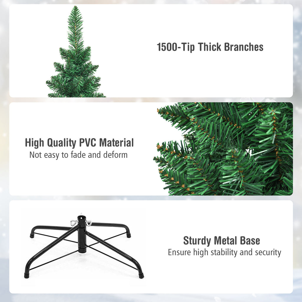 Gymax 9' PVC Artificial Christmas Tree Holiday Decor Slim Pencil Tree Metal Stand