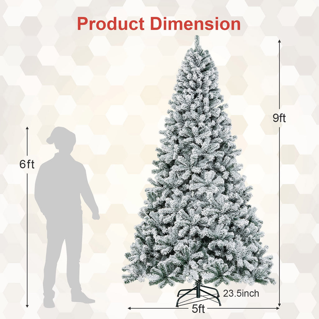 Gymax 9ft Snow Flocked Hinged Artificial Christmas Tree Unlit Holiday Decor