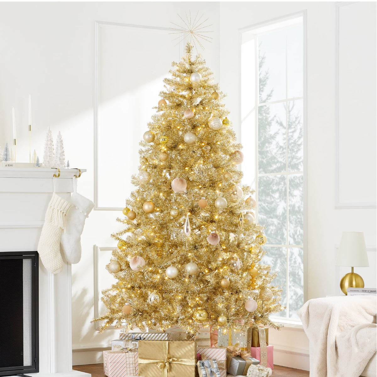 Best Choice Products 7.5ft Artificial Tinsel Christmas Tree with Viral Twinkling Lights, Pre-Lit Pine, 550 Lights