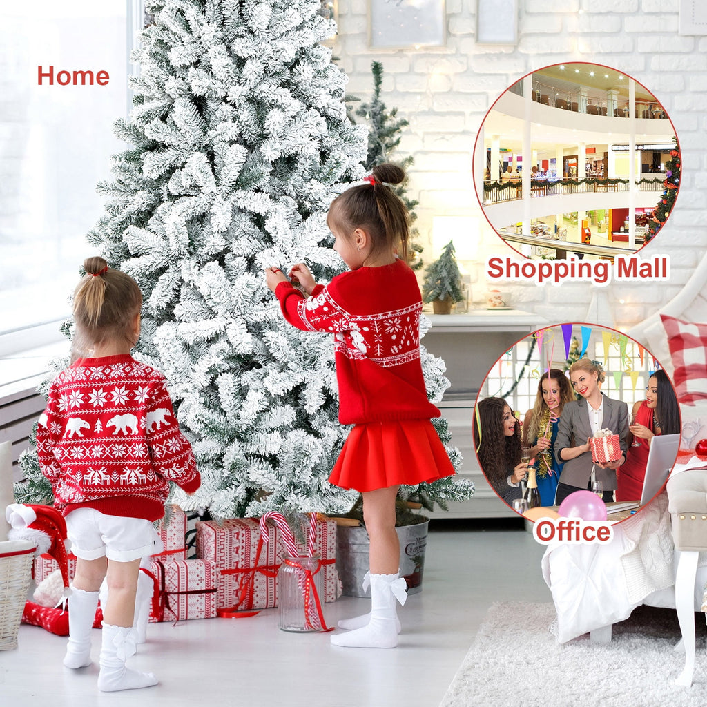 Gymax 9ft Snow Flocked Hinged Artificial Christmas Tree Unlit Holiday Decor