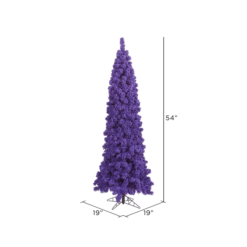 Vickerman 4.5' Flocked Purple Pencil Fir Artificial Christmas Tree, Unlit - Snow Covered Faux Purple Tree - Seasonal Indoor Home Decor