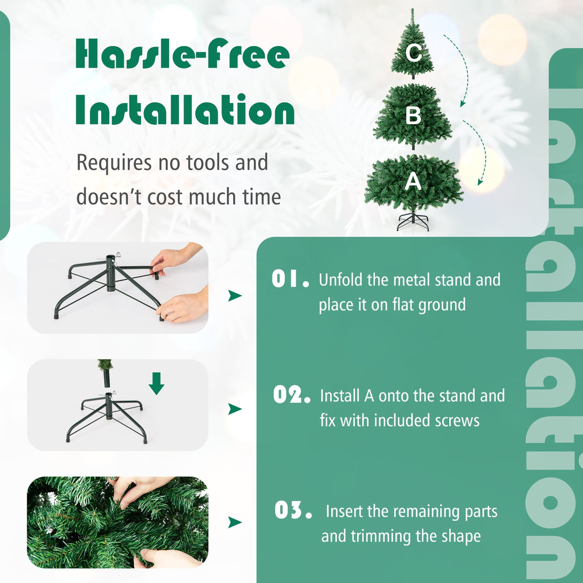 Gymax 7.5 ft Unlit Artificial Christmas Tree Hinged Spruce Xmas Tree w/ Metal Stand