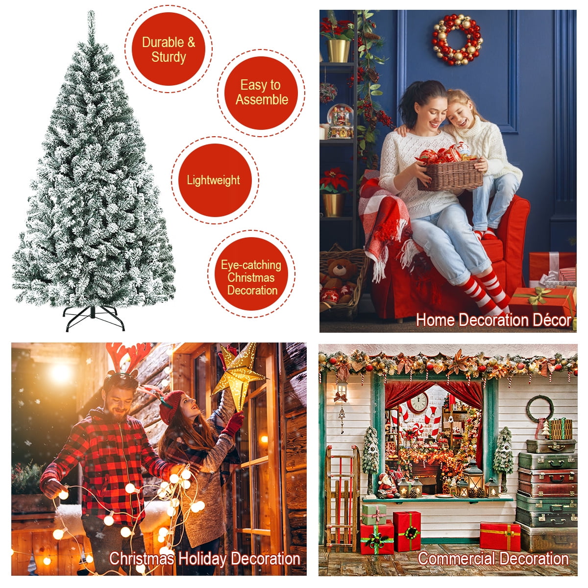 Gymax 9ft Snow Flocked Hinged Artificial Christmas Tree Unlit Holiday Decor