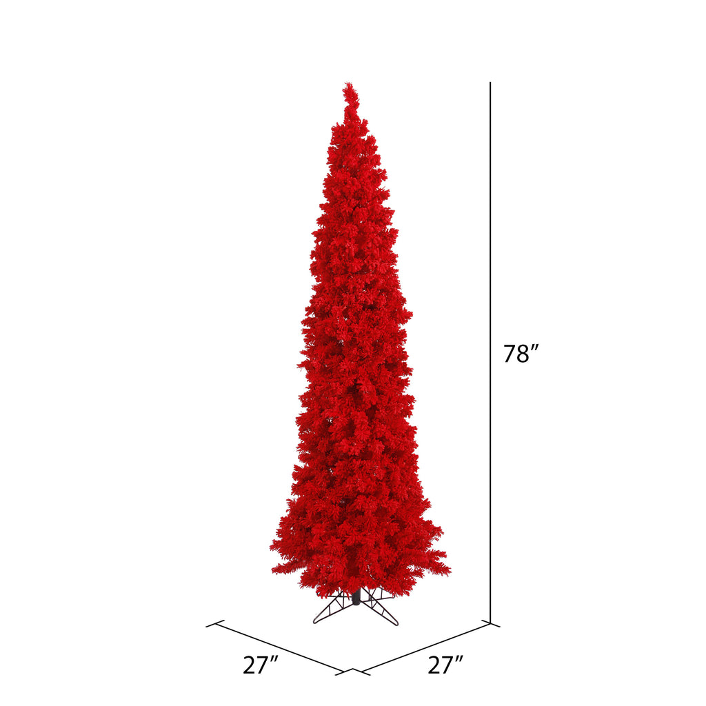 Vickerman 6.5' Flocked Red Pencil Fir Artificial Christmas Tree, Unlit