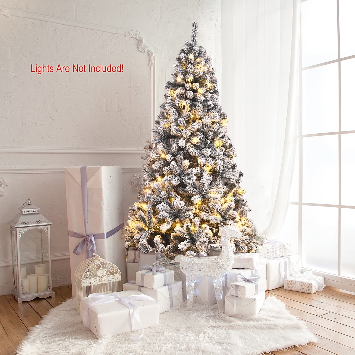 Gymax 9ft Snow Flocked Hinged Artificial Christmas Tree Unlit Holiday Decor