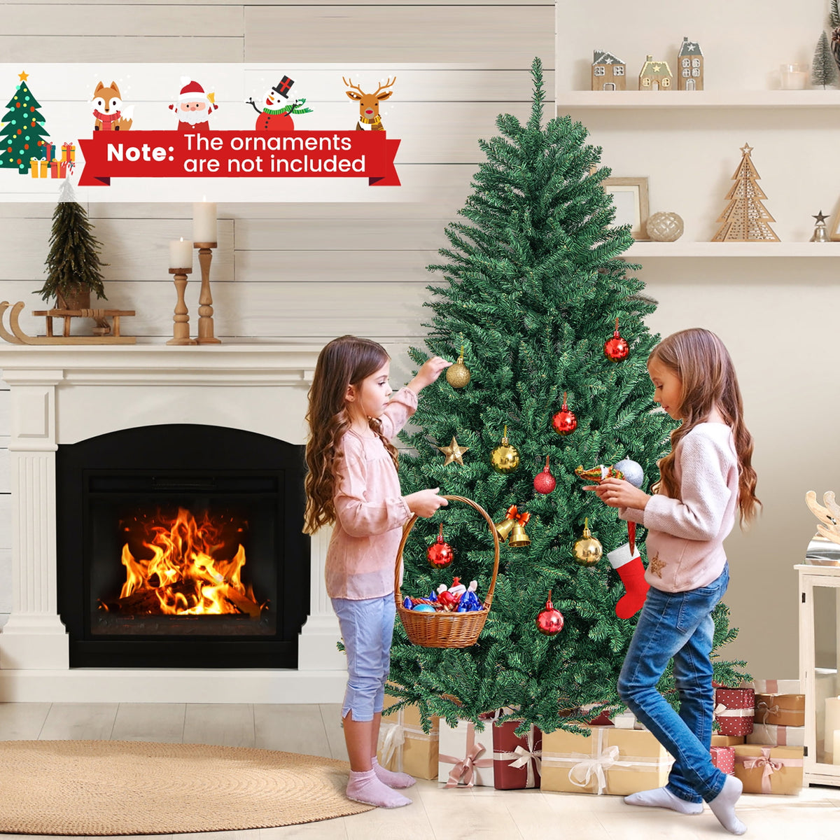 Gymax 7.5 FT Artificial Christmas Tree Hinged Christmas Tree w/ 2254 Lush Branch Tips