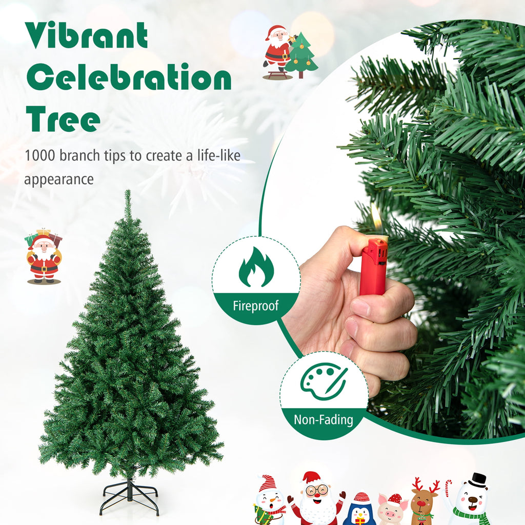 Gymax 7.5 ft Unlit Artificial Christmas Tree Hinged Spruce Xmas Tree w/ Metal Stand
