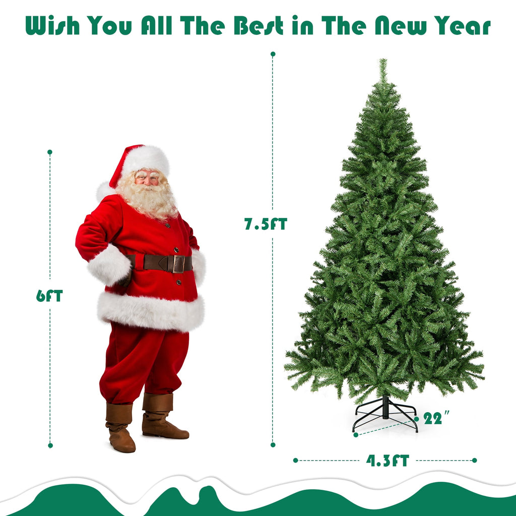 Costway 7.5FT PVC Christmas Tree 1346 Tips Hinged Solid Metal Leg