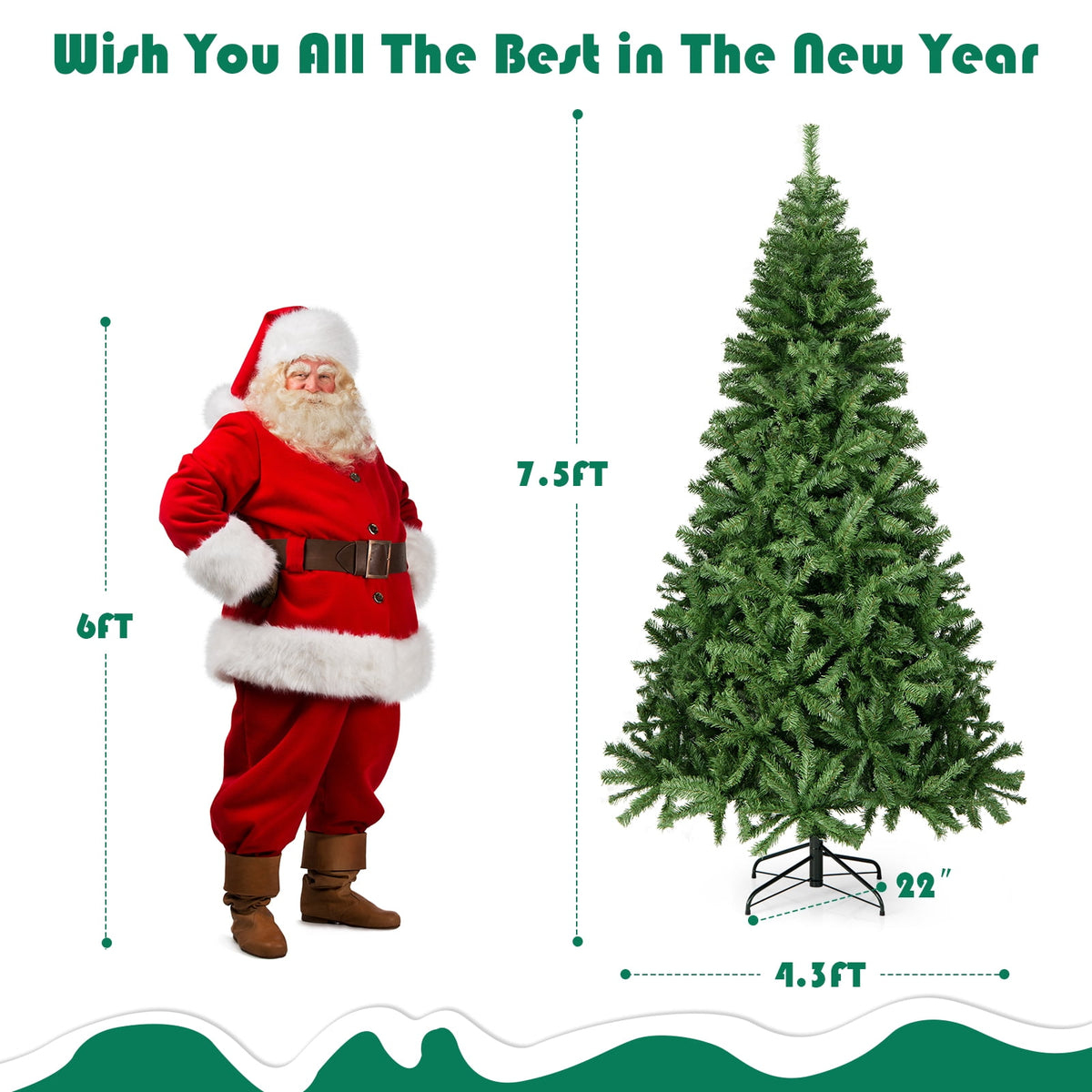 Costway 7.5FT PVC Christmas Tree 1346 Tips Hinged Solid Metal Leg