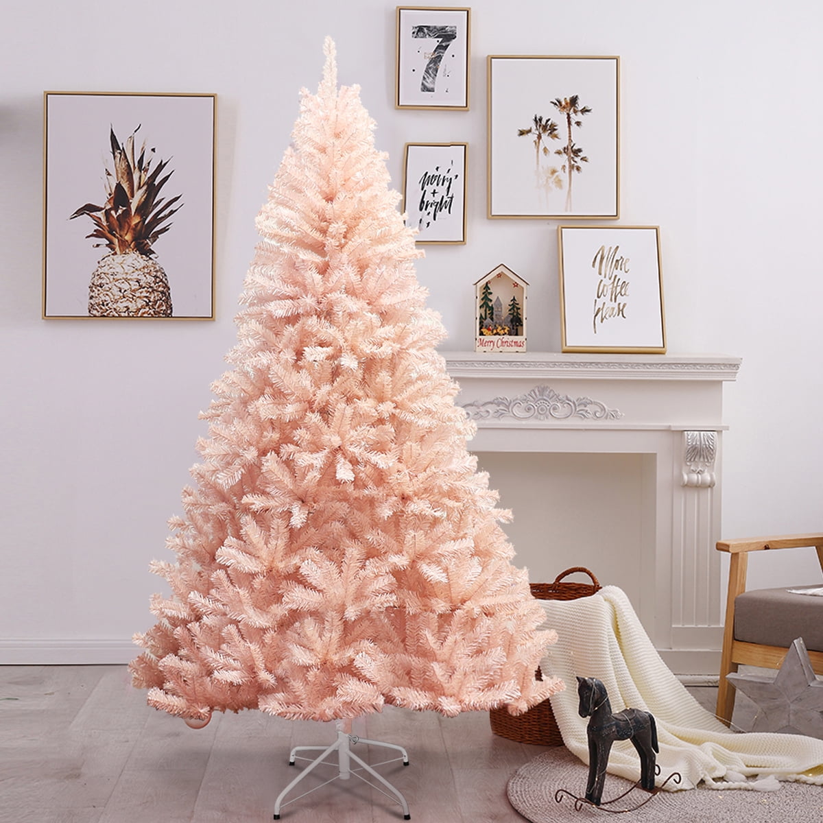 Gymax 6ft Pink Classic Pine Christmas Tree Artificial Hinged Tips (Pink)