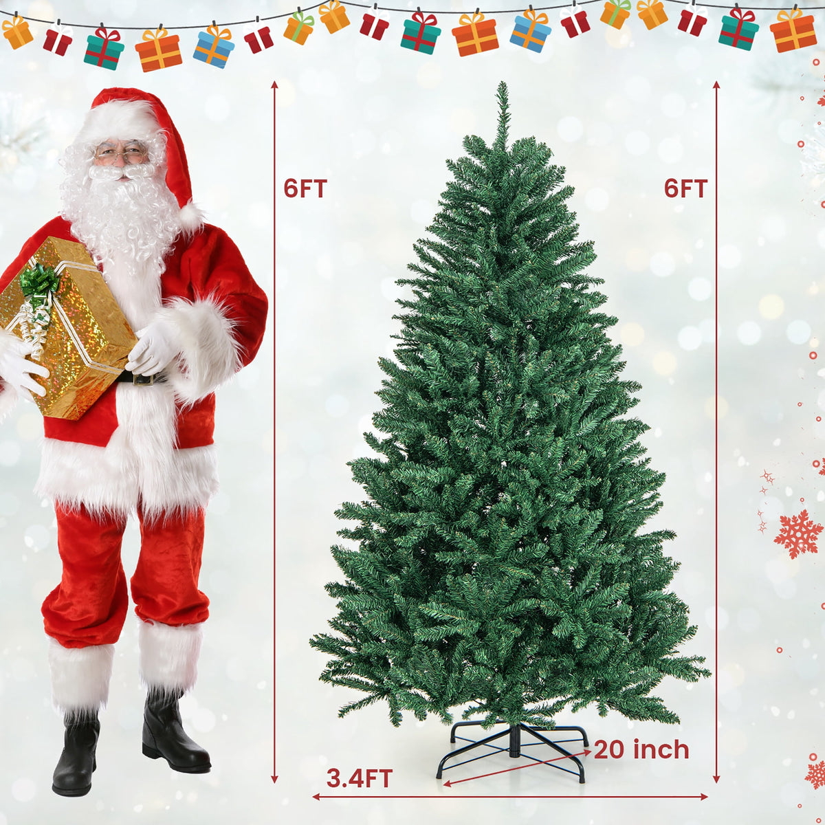 Gymax 7.5 FT Artificial Christmas Tree Hinged Christmas Tree w/ 2254 Lush Branch Tips
