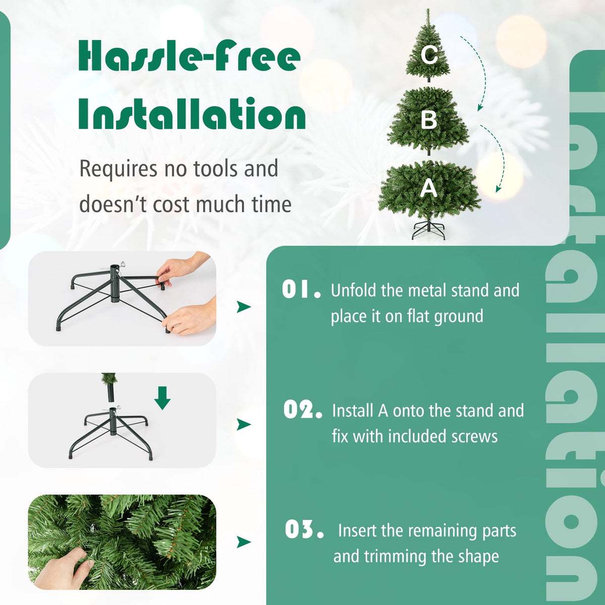 Costway 7.5FT PVC Christmas Tree 1346 Tips Hinged Solid Metal Leg