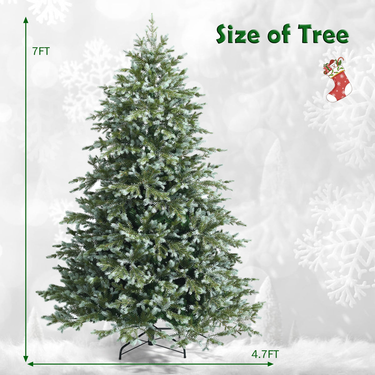 Gymax Green Hinged Full Hinged Artificial Christmas Tree, with Metal Stand 7'