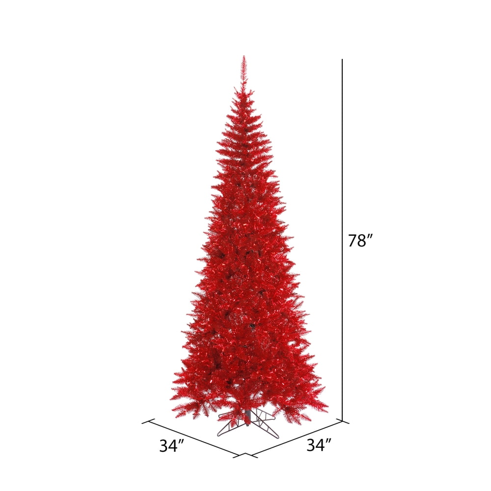 Vickerman 6.5' Tinsel Red Fir Slim Artificial Christmas Tree, Unlit - Faux Red Christmas Tree - Seasonal Indoor Home Decor