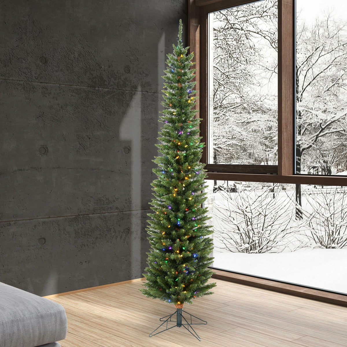 Vickerman 6.5' Durham Pole Pine Artificial Christmas Tree, Multi-Colored LED Dura-lit Lights