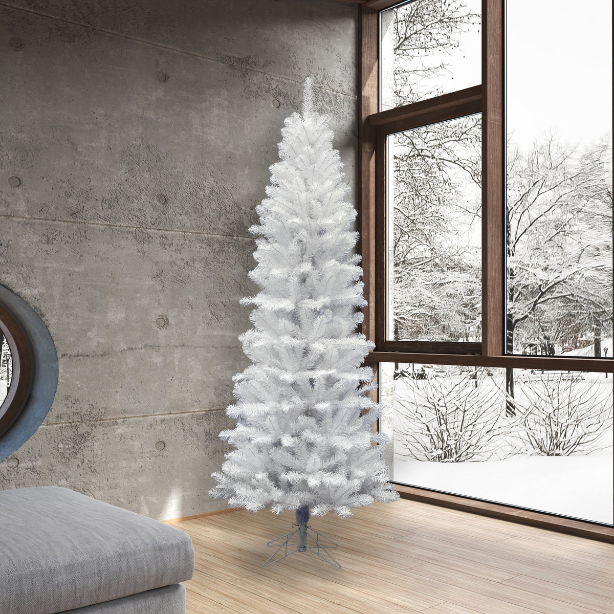 Vickerman 7.5' White Salem Pencil Pine Artificial Christmas Tree, Unlit
