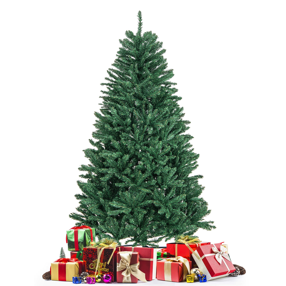 Gymax 7.5 FT Artificial Christmas Tree Hinged Christmas Tree w/ 2254 Lush Branch Tips