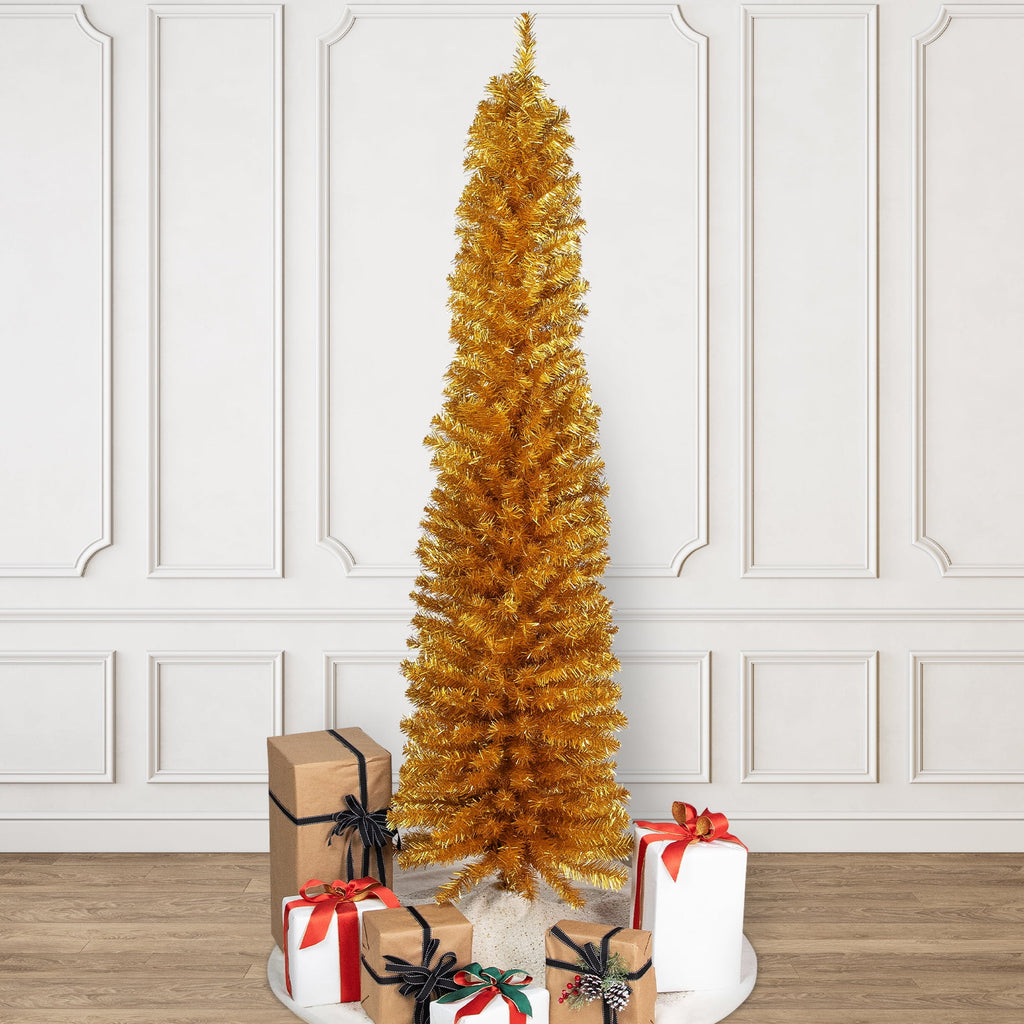 Northlight Pencil Gold Tinsel Artificial Christmas Tree - 6' - Unlit