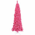 Vickerman 6.5' Flocked Pink Pencil Fir Artificial Christmas Tree, Pink Dura-lit LED Lights
