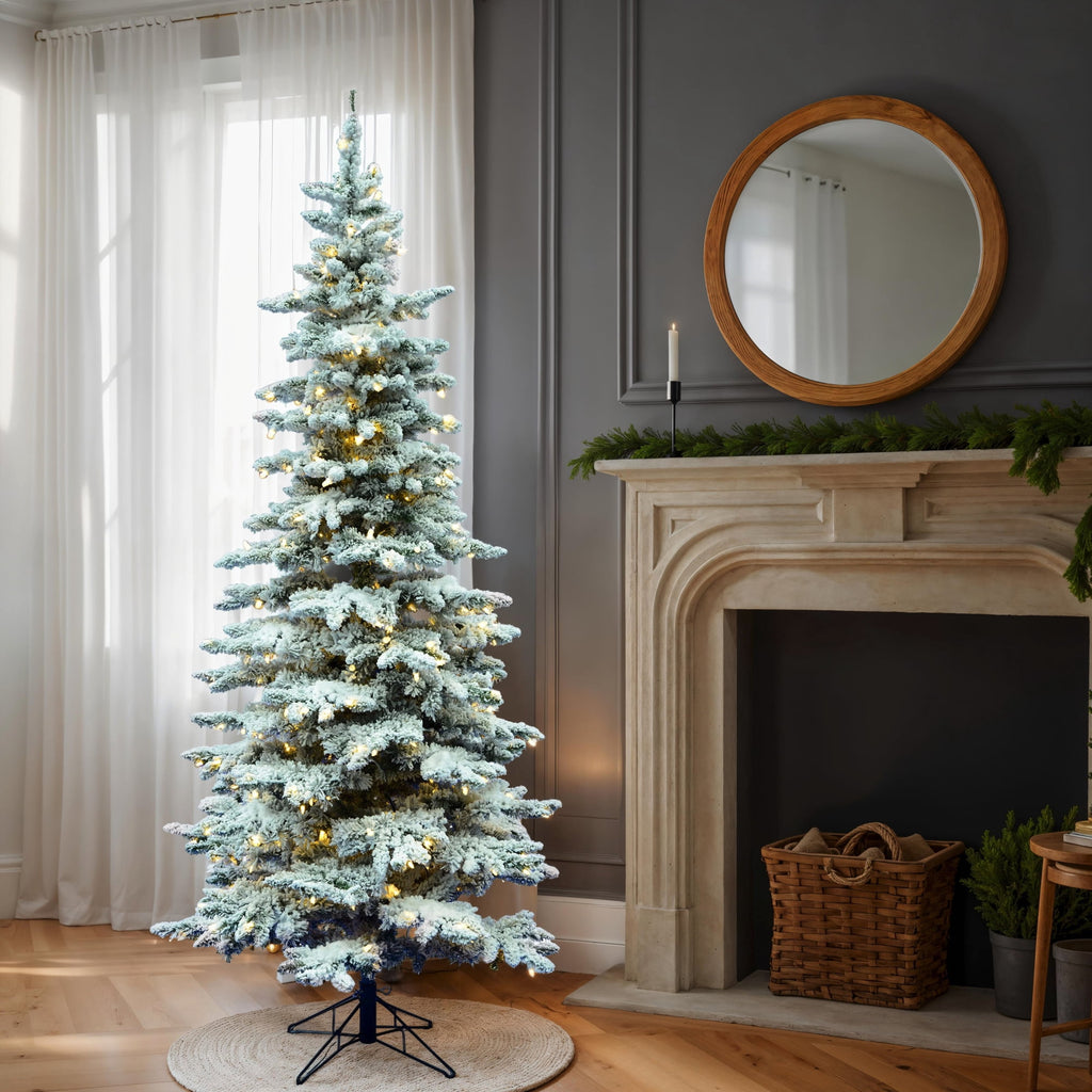 Vickerman 6.5' Flocked Utica Fir Slim Artificial Christmas Tree, Unlit