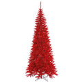Vickerman 6.5' Tinsel Red Fir Slim Artificial Christmas Tree, Unlit - Faux Red Christmas Tree - Seasonal Indoor Home Decor