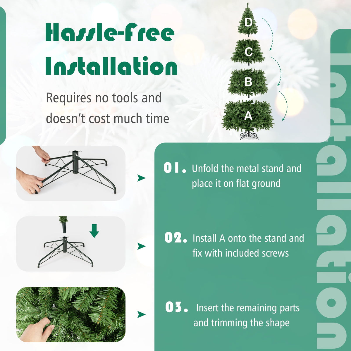 Costway 7.5FT PVC Christmas Tree 1346 Tips Hinged Solid Metal Leg