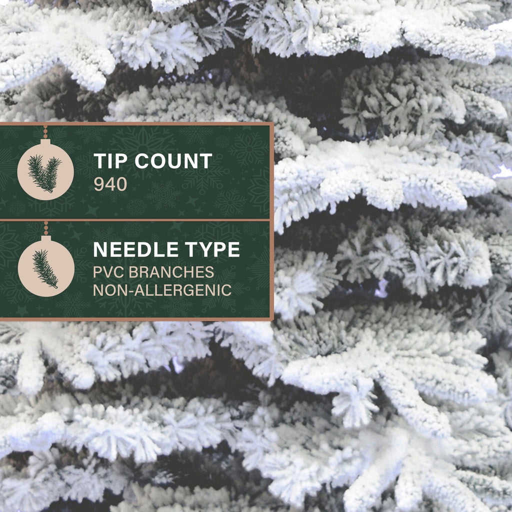 Fraser Hill Farm 6.5-Ft. Flocked Pine Valley Christmas Tree, FFPV065-0SN
