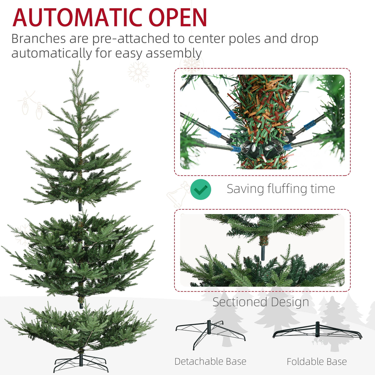 HOMCOM Artificial Christmas Tree Holiday Xmas Tree with Pine Shape