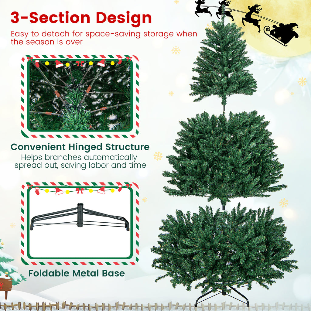 Gymax 7.5 FT Artificial Christmas Tree Hinged Christmas Tree w/ 2254 Lush Branch Tips
