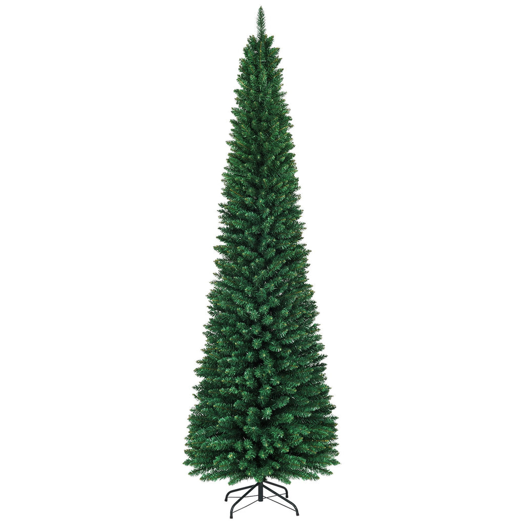 Gymax 9' PVC Artificial Christmas Tree Holiday Decor Slim Pencil Tree Metal Stand