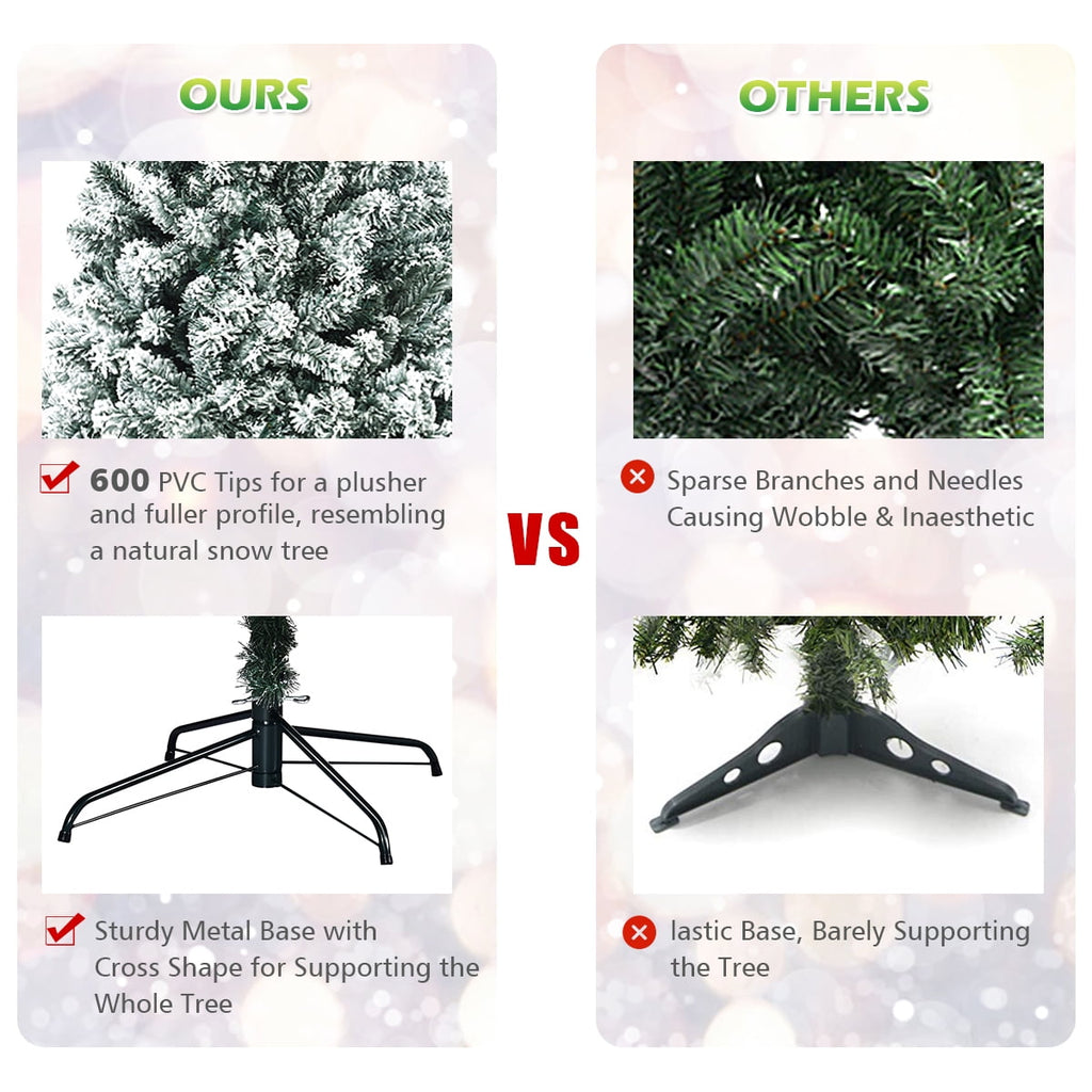 Gymax 9ft Snow Flocked Hinged Artificial Christmas Tree Unlit Holiday Decor