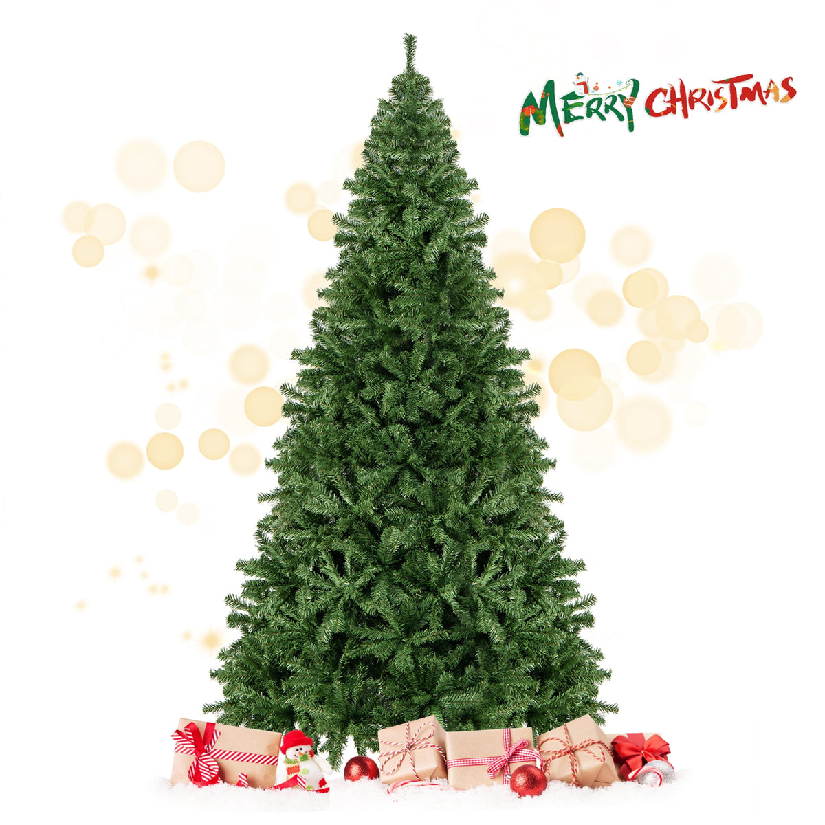 Gymax 7.5 ft Unlit Artificial Christmas Tree Hinged Spruce Xmas Tree w/ Metal Stand