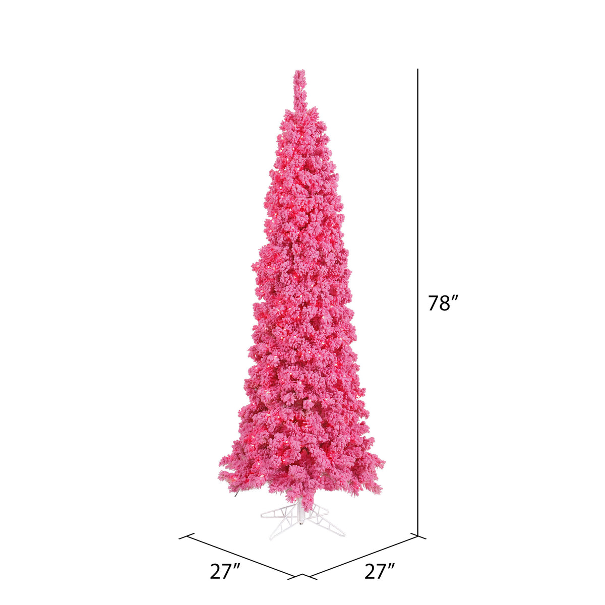 Vickerman 6.5' Flocked Pink Pencil Fir Artificial Christmas Tree, Pink Dura-lit LED Lights