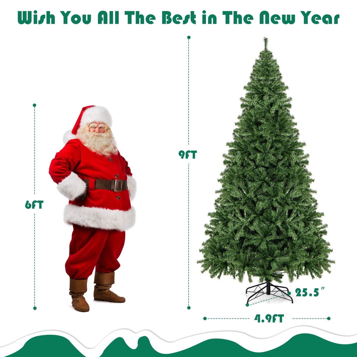 Costway 7.5FT PVC Christmas Tree 1346 Tips Hinged Solid Metal Leg