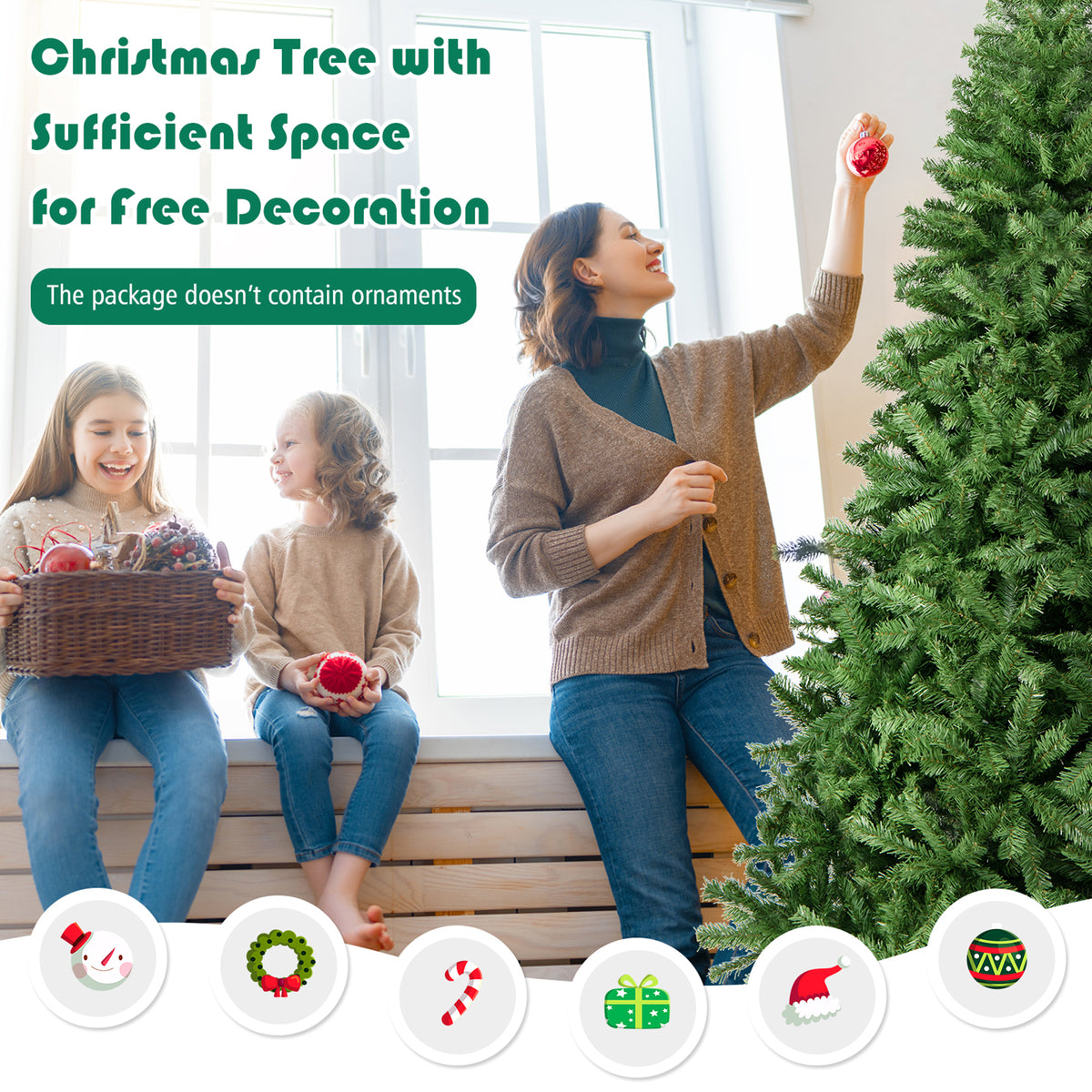 Gymax 7.5 ft Unlit Artificial Christmas Tree Hinged Spruce Xmas Tree w/ Metal Stand