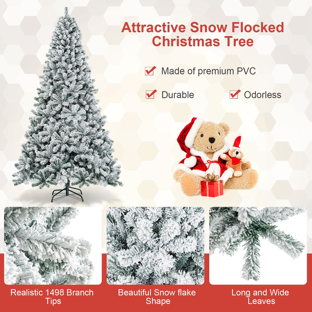 Gymax 9ft Snow Flocked Hinged Artificial Christmas Tree Unlit Holiday Decor