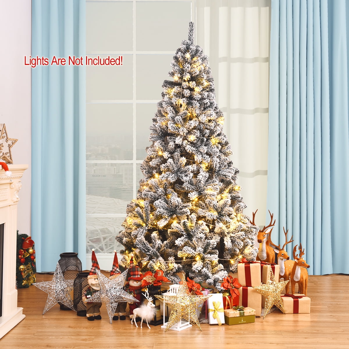 Gymax 9ft Snow Flocked Hinged Artificial Christmas Tree Unlit Holiday Decor