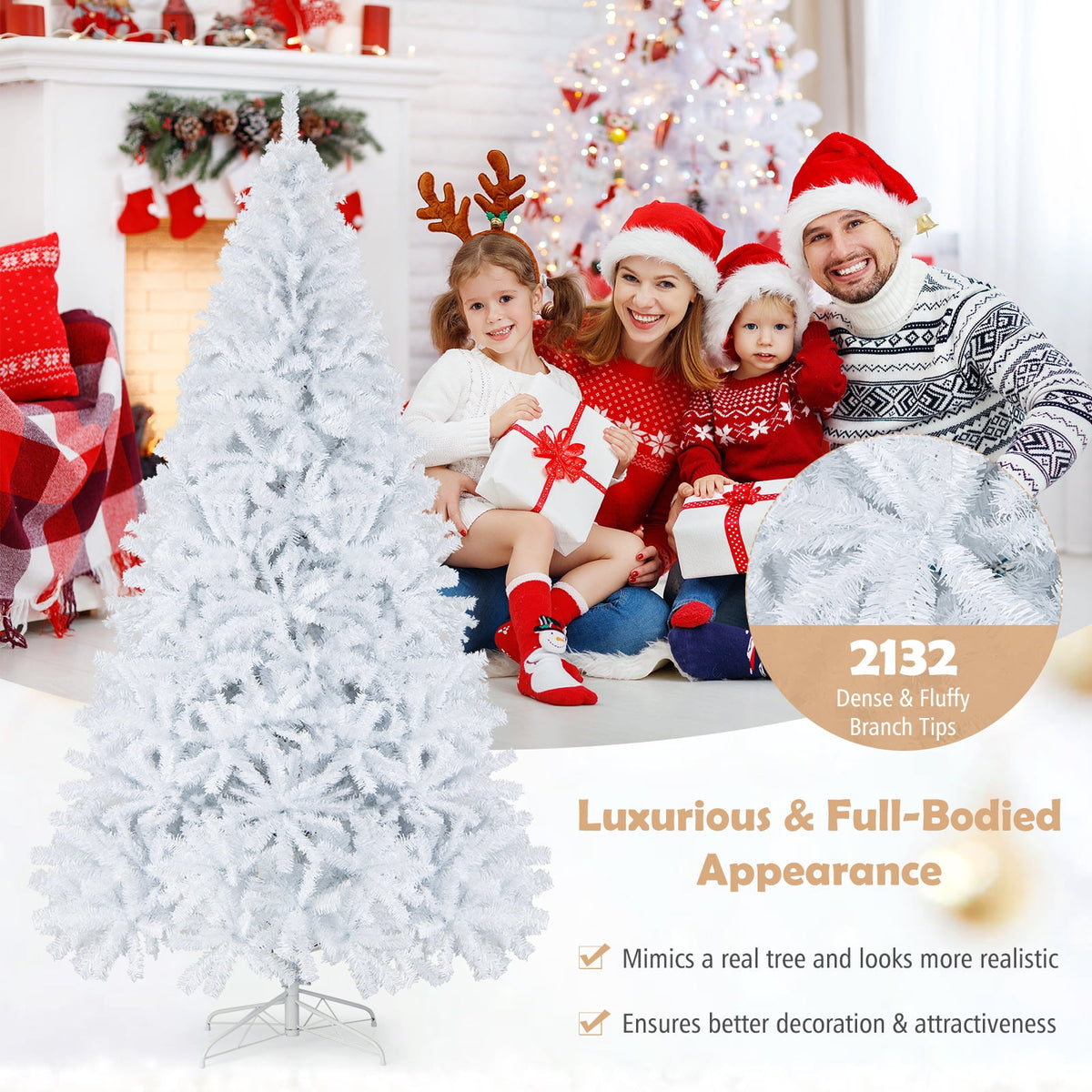 Costway 9Ft Hinged Artificial Christmas Tree Pine Tree 2132 Tips Metal