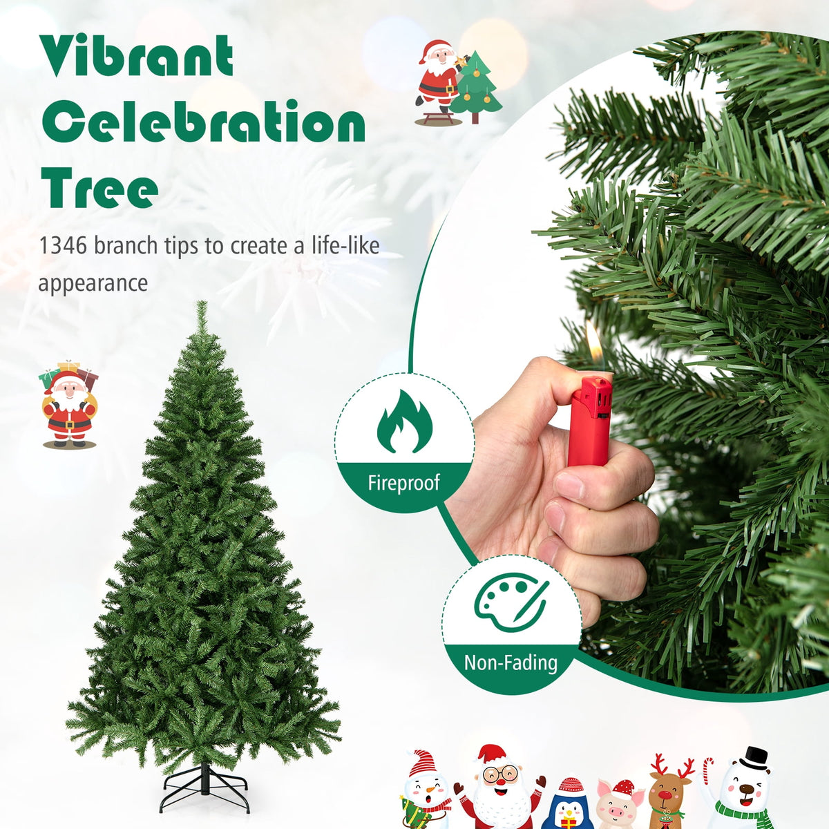 Costway 7.5FT PVC Christmas Tree 1346 Tips Hinged Solid Metal Leg